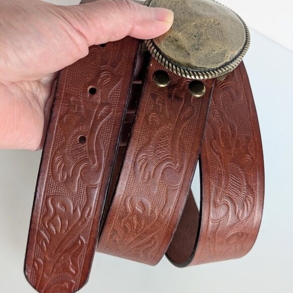 J. Crew Genuine Italian Leather Belt Brown Embossed Brass Buckle Sz:M - Picture 2 of 10